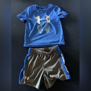 Underarmour baby boy 12 months drift outfit top and shorts blue and grey